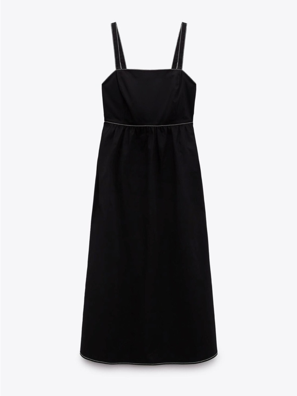 Zara Black Square-Neck Midi Dress with Straps